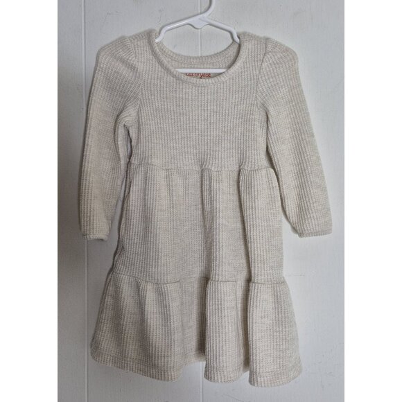 Cat & Jack Long Sleeve Waffle Design Beige Dress Infant Toddler Girls Size 18M - Picture 4 of 7